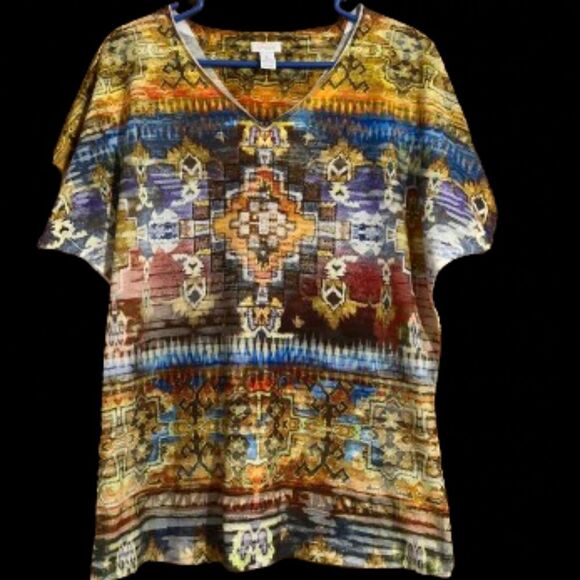 Rare & Collectible Y2K Chico’s Women’s Made in USA Multi Ethnic Top Sz-S/M - Picture 1 of 6